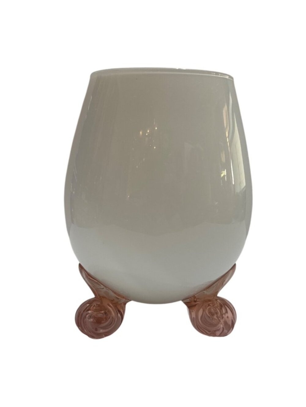 Hand Blown White Glass Vase Pink Swirl Legs Organic Shape Unique Handmade Design